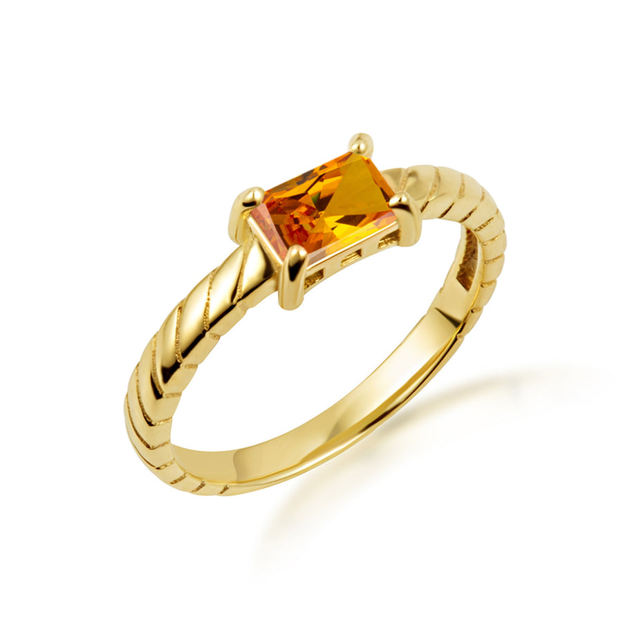 Gold Emerald Cut Cubic Zirconia Birthstone Striped Ring (Available in Yellow/Rose/White Gold)