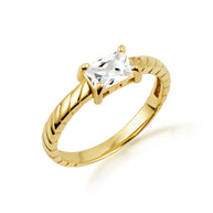 Gold Emerald Cut Cubic Zirconia Birthstone Striped Ring (Available in Yellow/Rose/White Gold)