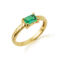 Gold Emerald Cut Cubic Zirconia Birthstone Striped Ring (Available in Yellow/Rose/White Gold)