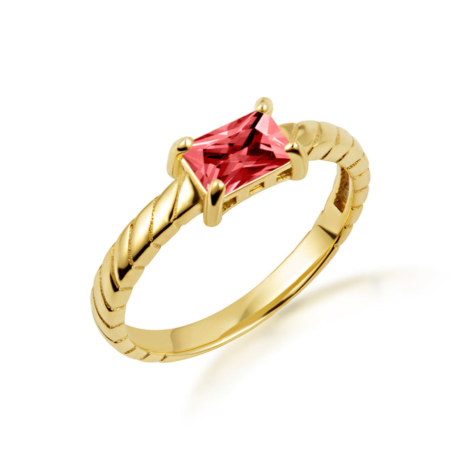 Gold Emerald Cut Cubic Zirconia Birthstone Striped Ring (Available in Yellow/Rose/White Gold)