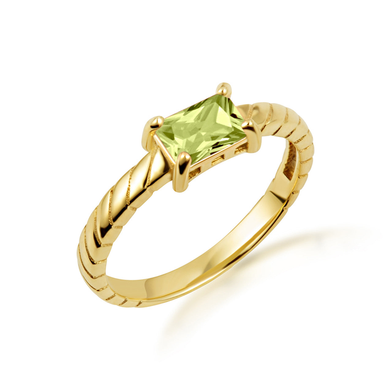 Gold Emerald Cut Cubic Zirconia Birthstone Striped Ring (Available in Yellow/Rose/White Gold)