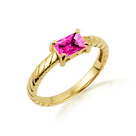 Gold Emerald Cut Cubic Zirconia Birthstone Striped Ring (Available in Yellow/Rose/White Gold)