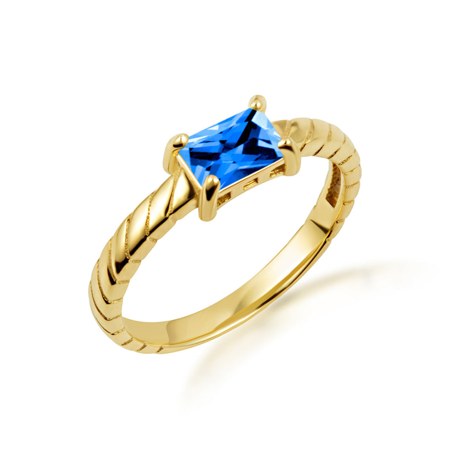 Gold Emerald Cut Cubic Zirconia Birthstone Striped Ring (Available in Yellow/Rose/White Gold)