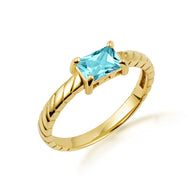 Gold Emerald Cut Cubic Zirconia Birthstone Striped Ring (Available in Yellow/Rose/White Gold)