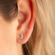 .925 Sterling Silver Custom Enamel Moon Stud Earrings