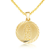 Yellow Gold Diamond Cut Our Lady of Guadalupe Medallion Pendant Necklace