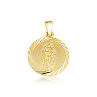 Yellow Gold Diamond Cut Our Lady of Guadalupe Medallion Pendant Necklace