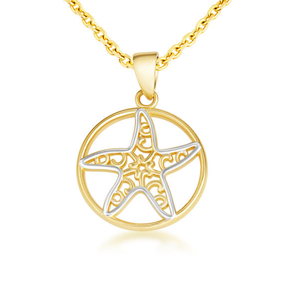 Two-Tone Gold Sea Starfish Pendant Necklace