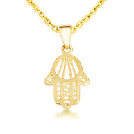 Yellow Gold Beaded Hamsa Hand Pendant Necklace