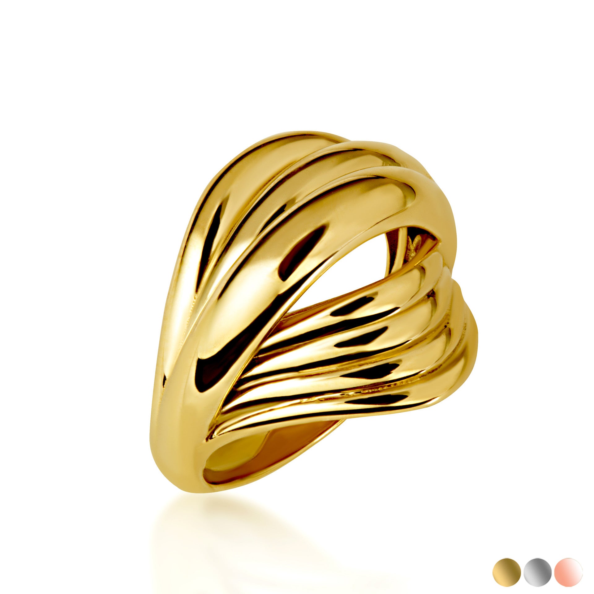 Gold Multi Row Wavy Band Ring (Available in Yellow/Rose/White Gold)