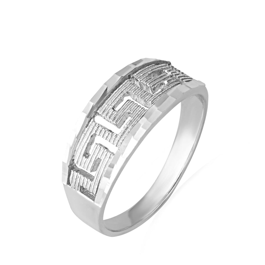 Gold Diamond Cut Greek Key Textured Ring (Available in Yellow/Rose/White Gold)