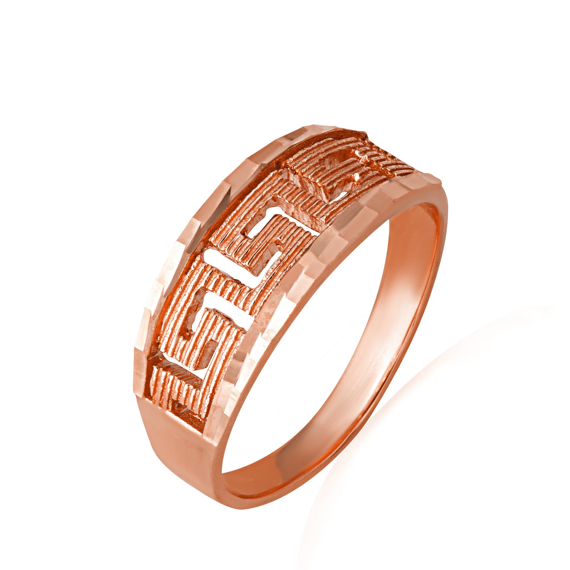 Gold Diamond Cut Greek Key Textured Ring (Available in Yellow/Rose/White Gold)