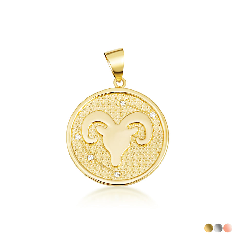 12 Astrological Gold Diamond Zodiac Disc Pendant Necklace (Available in Yellow/Rose/White Gold)