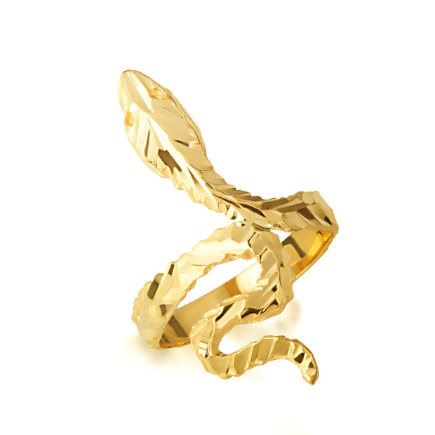 Yellow Gold Diamond Cut Textured Serpent Snake Ring