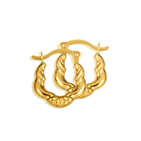 14K Yellow Gold Textured Wavy Hoop Earrings