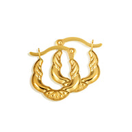 14K Yellow Gold Textured Wavy Hoop Earrings