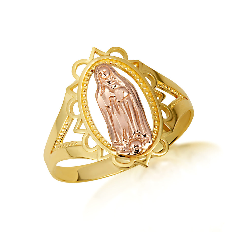 Two-Tone Gold Our Lady of Guadalupe Oval Ring (Available in Two-Tone/Yellow/Rose Gold)