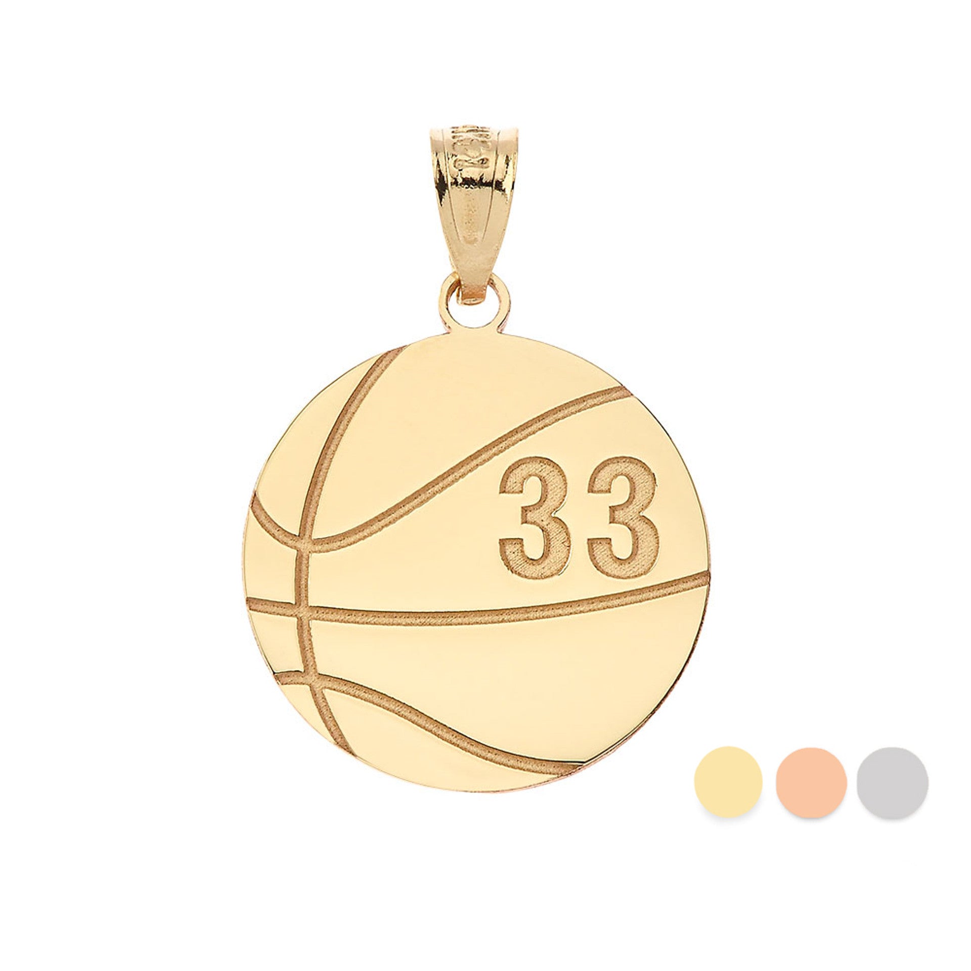 Personalized Engravable Gold Basketball Charm Necklace with Your Number And Name(Yellow/Rose/White)