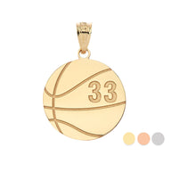 Personalized Engravable Gold Basketball Charm Necklace with Your Number And Name(Yellow/Rose/White)