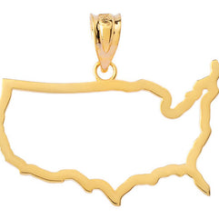 Gold United States of America Outline Pendant Necklace (Available in Yellow/Rose/White)
