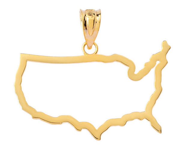 Gold United States of America Outline Pendant Necklace (Available in Yellow/Rose/White)