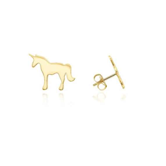 Yellow Gold Unicorn Horse Stud Earrings