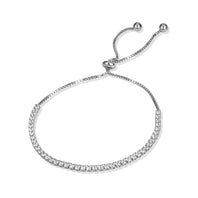 .925 Sterling Silver Adjustable CZ Studded Half Tennis Beaded Lariat Bracelet