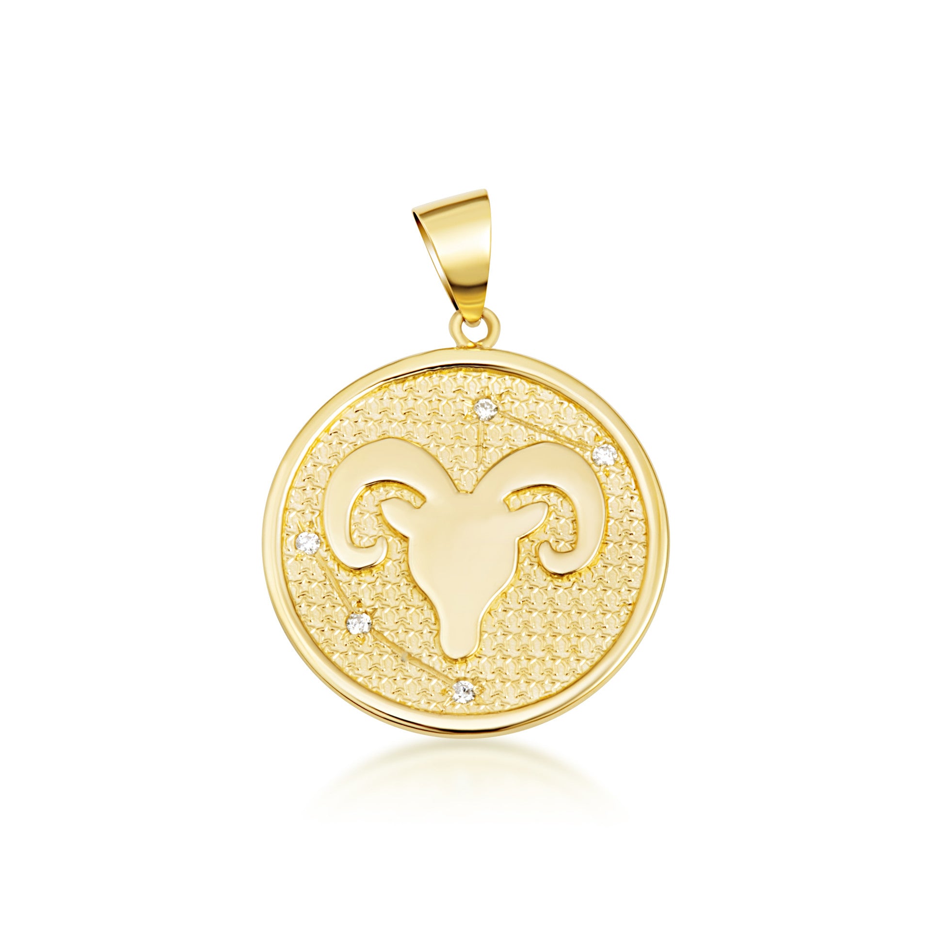 12 Astrological Gold Diamond Zodiac Disc Pendant Necklace (Available in Yellow/Rose/White Gold)