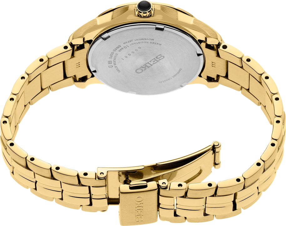 Seiko SUR588 Coutura Quartz MOP Dial Gold Tone Stainless Steel