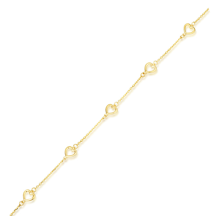 14K Yellow Gold Bow Tie Heart Ribbon Anklet