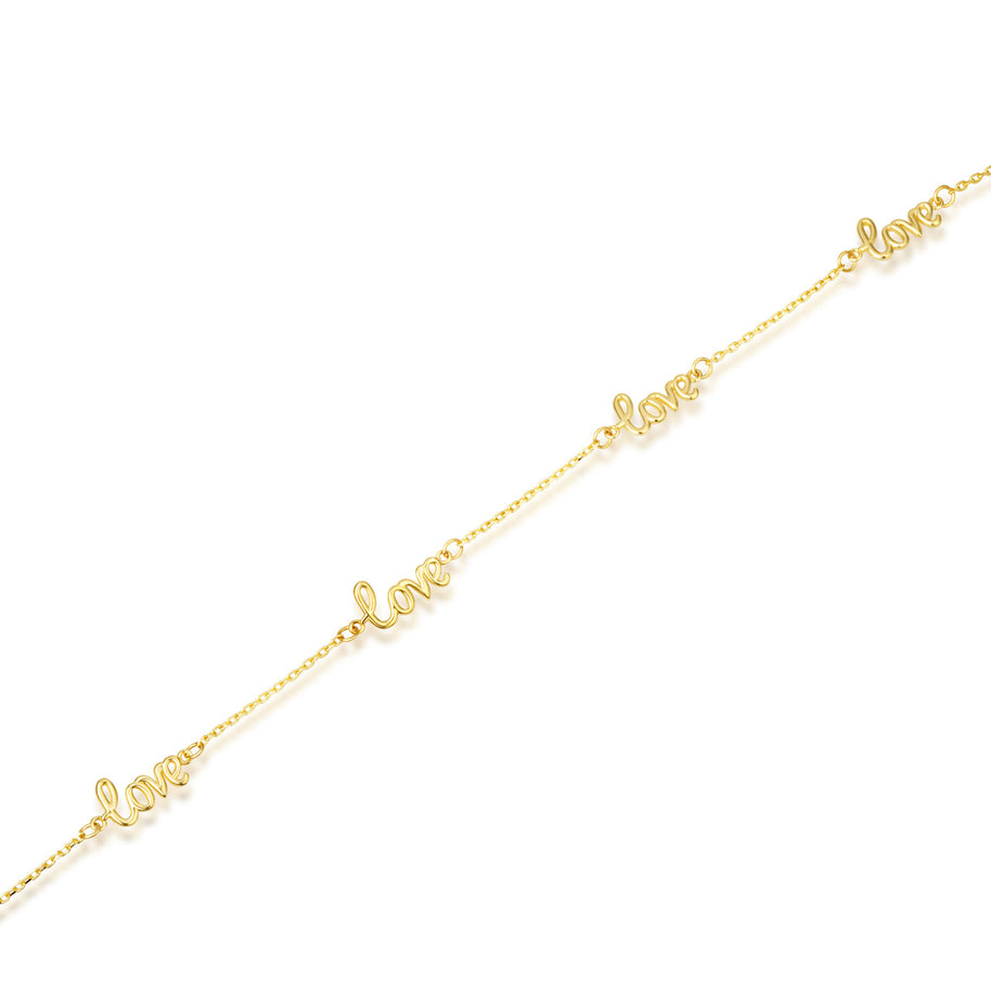 14K Yellow Gold Love Chain Link Anklet