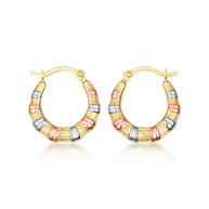 Tri-Color Gold Striped Hoop Earrings