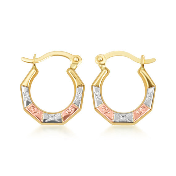 Tri-Color Gold XO Love Hoop Earrings