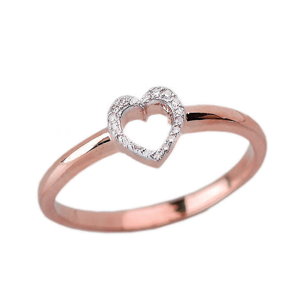 Gold Dainty Diamond Heart Ring (Available in Yellow/Rose/White Gold)