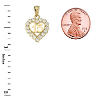 Gold 15 Años Quinceañera Heart Pendant Necklace with Cubic Zirconia (Available in Yellow Gold, Rose Gold, White Gold)