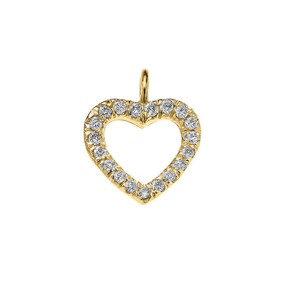 14K Reversible Diamond and High Polish Plain Open Heart Gold Charm Dainty Pendant Necklace (Available in Yellow/Rose/White Gold)