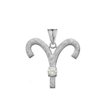 Gold Custom Satin Finish Zodiac Sign Birthstone Astrology Pendant Necklace (Available in Yellow/Rose/White Gold)