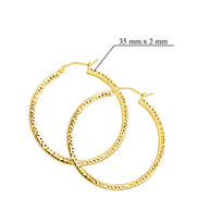 14K Yellow Gold Diamond Cut Hoop Textured Earrings