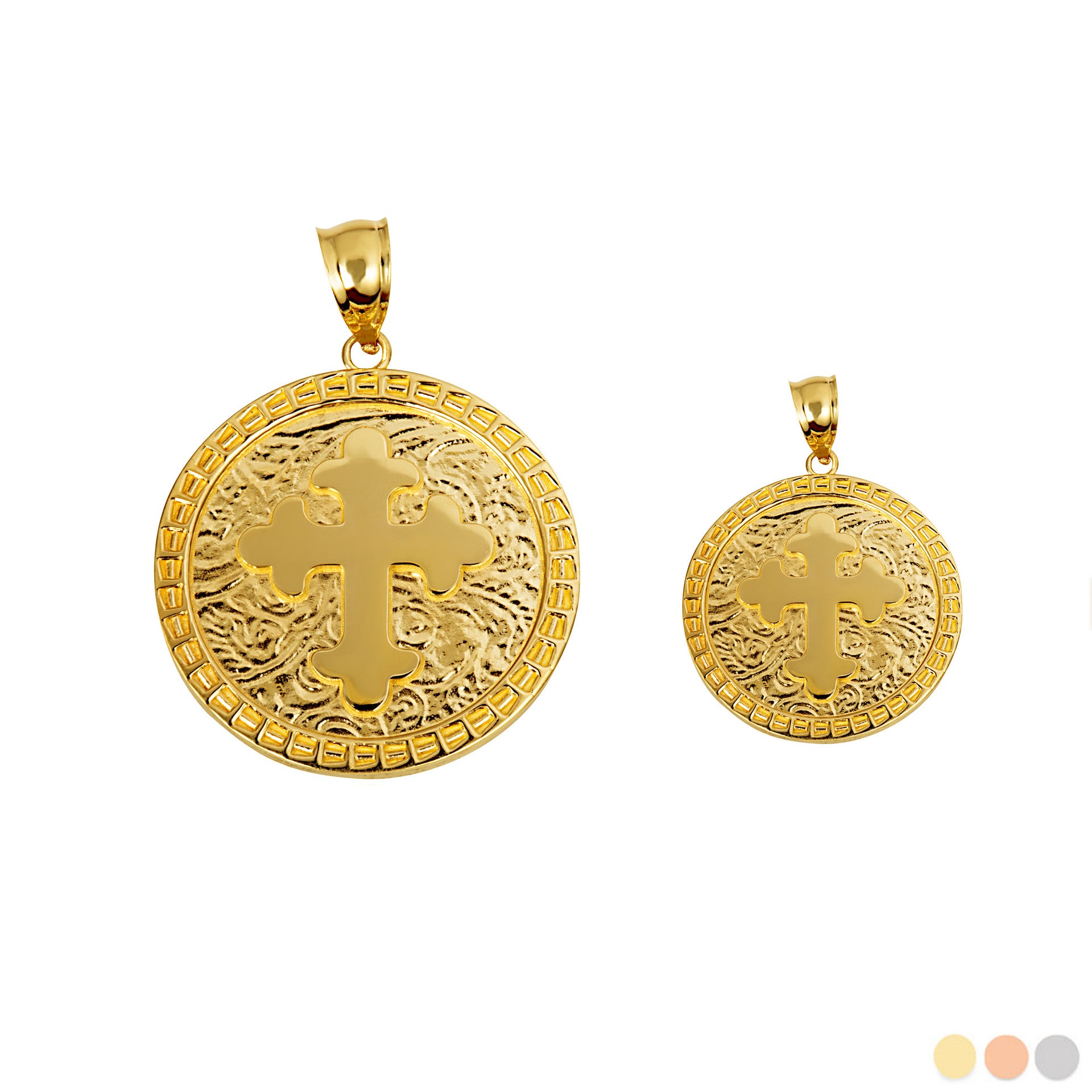 Gold Eastern Orthodox Botonée Budded Cross Medallion Pendant Necklace (Available in Small/Large & Yellow/Rose/White Gold)