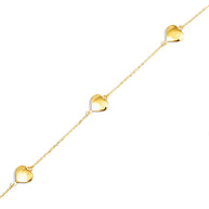 14K Yellow Gold Heart Love Charm Bracelet 7