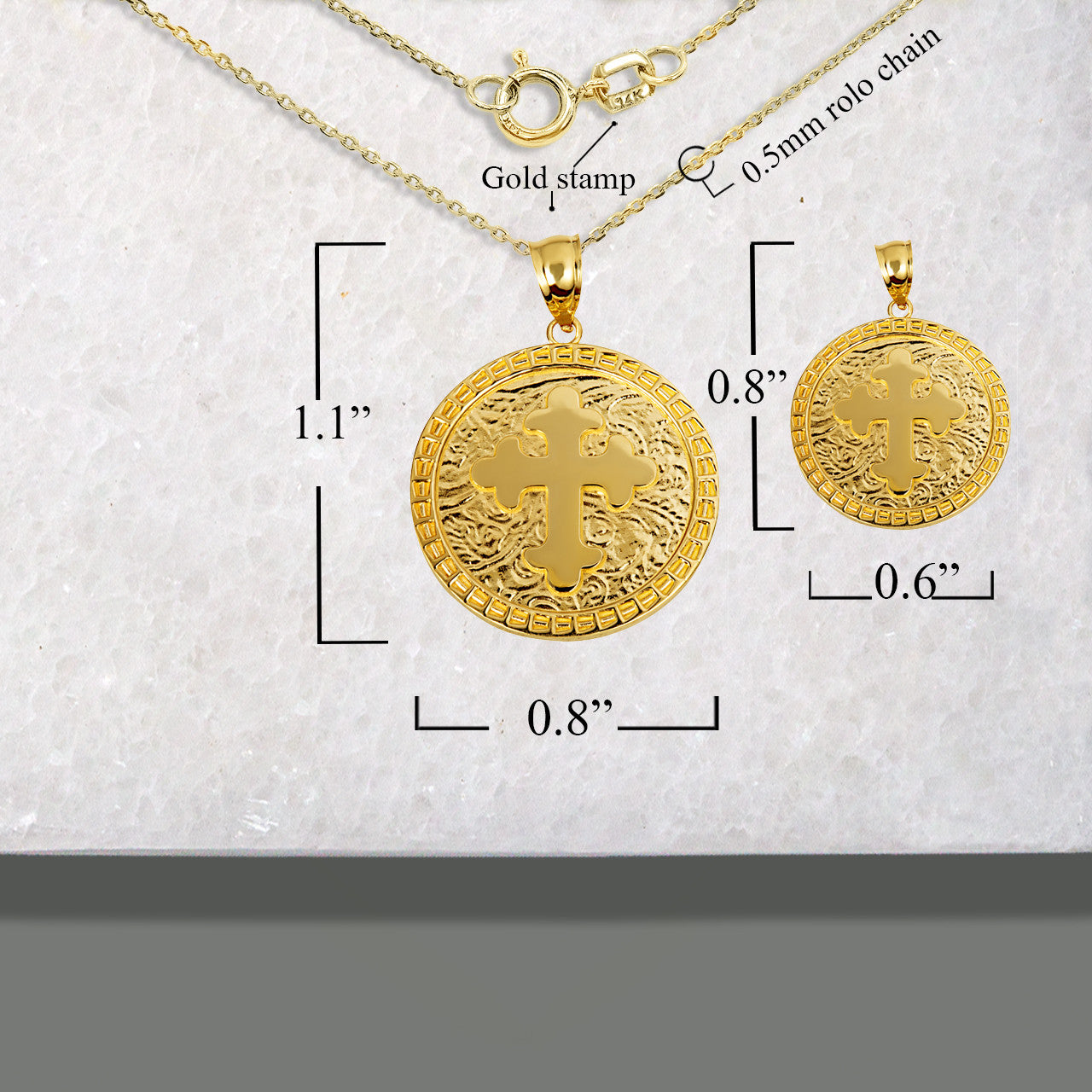 Gold Eastern Orthodox Botonée Budded Cross Medallion Pendant Necklace (Available in Small/Large & Yellow/Rose/White Gold)