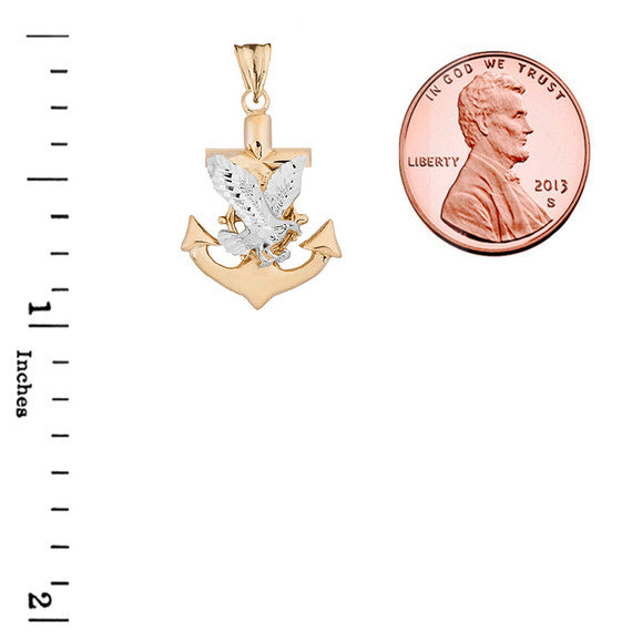 American Eagle Mariners Anchor Pendant Necklace in Two Toned Yellow Gold