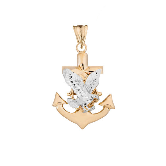 American Eagle Mariners Anchor Pendant Necklace in Two Toned Yellow Gold