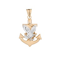 American Eagle Mariners Anchor Pendant Necklace in Two Toned Yellow Gold