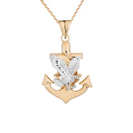 American Eagle Mariners Anchor Pendant Necklace in Two Toned Yellow Gold