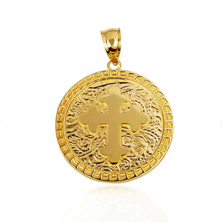 Gold Eastern Orthodox Botonée Budded Cross Medallion Pendant Necklace (Available in Small/Large & Yellow/Rose/White Gold)