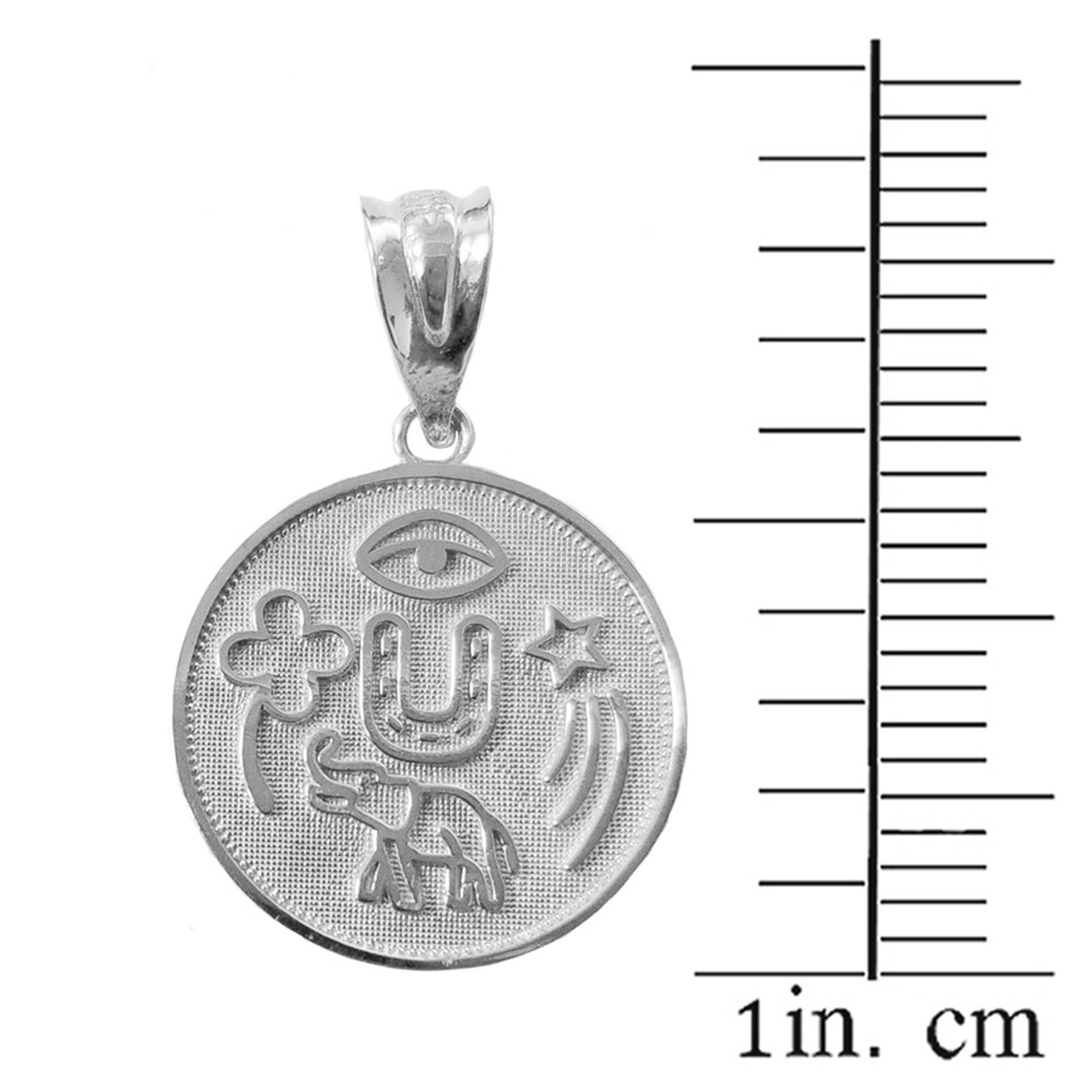 Solid Gold Lucky Charms Amulet Good Luck Disc Medallion Pendant Necklace (Available in Yellow/Rose/White Gold)