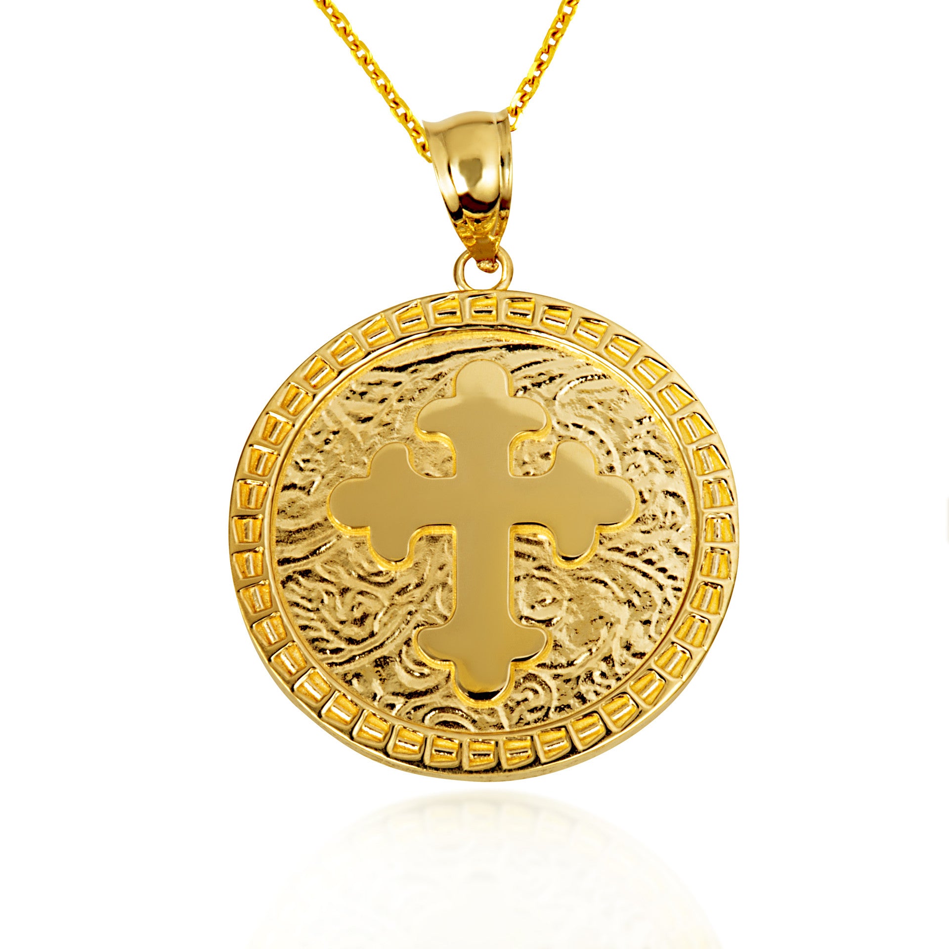 Gold Eastern Orthodox Botonée Budded Cross Medallion Pendant Necklace (Available in Small/Large & Yellow/Rose/White Gold)
