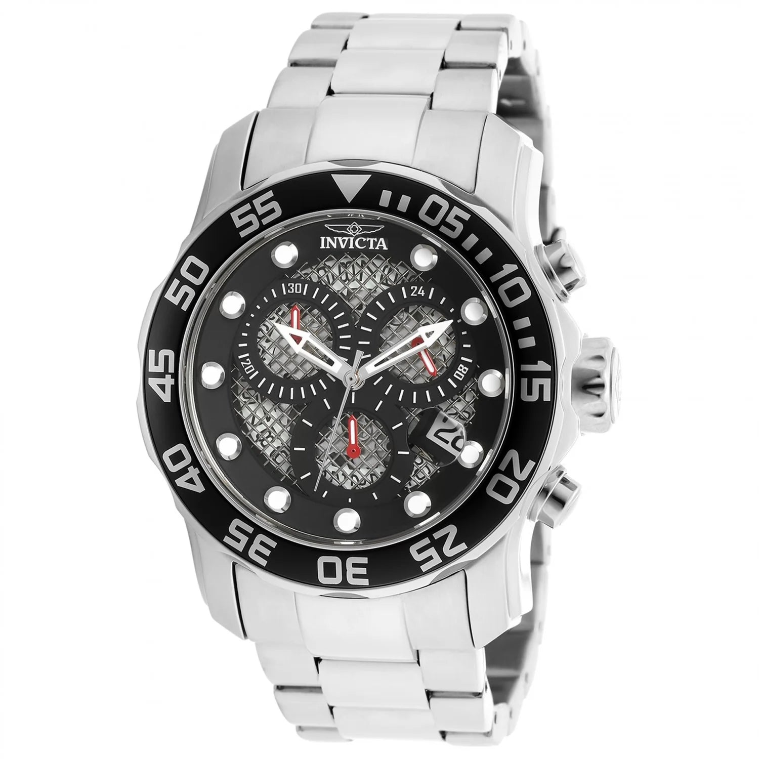 Invicta Men's 19836 Pro Diver Quartz 3 Hand Black, Silver Dial Watch