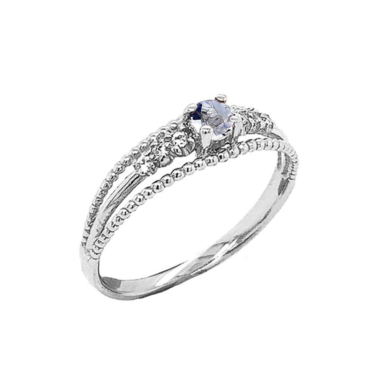 Genuine Birthstone and Diamond Modern Engagement/Promise Ring in Sterling Silver